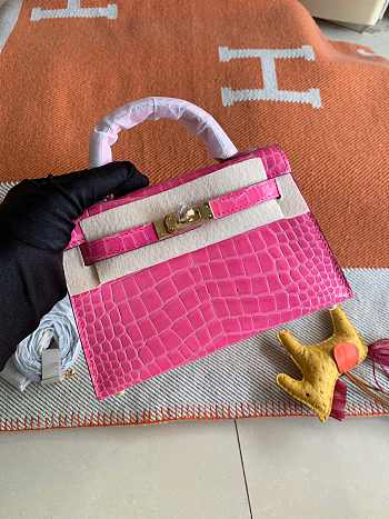 Hermes Mini Kelly In Pink Crocodile Leather 19 cm