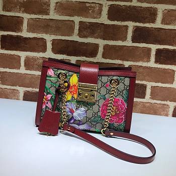 Gucci Padlock Monogram Flora Shoulder Bag In Red 498156 Size 26cm