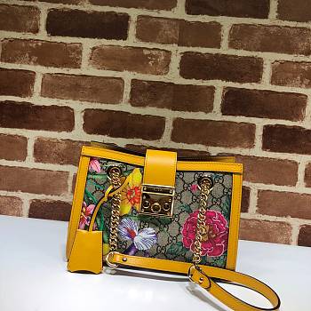 Gucci Padlock Monogram Flora Shoulder Bag In Yellow 498156 Size 26cm