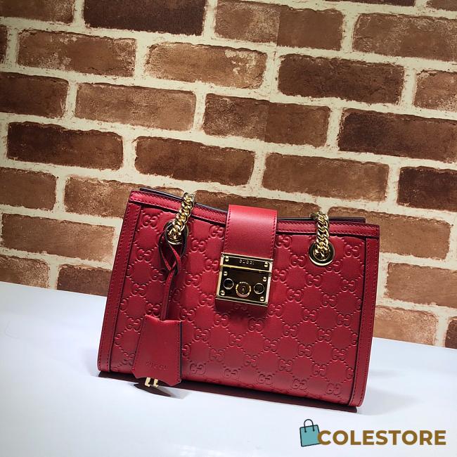 Gucci Padlock Signature Shoulder Bag In Red 498156 Size 26x18x10cm - 1