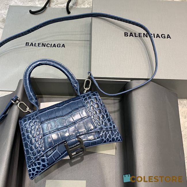 Colestore Balenciaga Mini Hourglass Handle Bag In Blue Navy Crocodile 59354 Size 19x8x21cm - 1