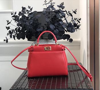 Fendi Mini Peekaboo Iconic Crossbody Bag In Red 8BN24 Size 23cm
