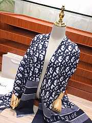 Dior Blue Oblique Scarf In Navy Blue Wool and Cashmere Knit 91CDO  - 3