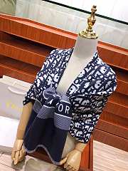 Dior Blue Oblique Scarf In Navy Blue Wool and Cashmere Knit 91CDO  - 5