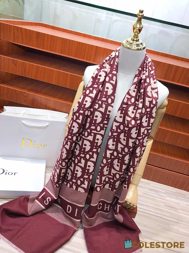 Dior Oblique Diortwin Square Scarf In Burgundy 15DOB - 1