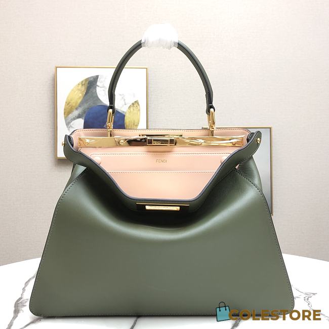 Fendi Peekaboo Medium Green Leather Bag 8BN29 Size 33.5x25.5x13cm - 1