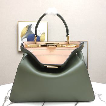 Fendi Peekaboo Medium Green Leather Bag 8BN29 Size 33.5x25.5x13cm