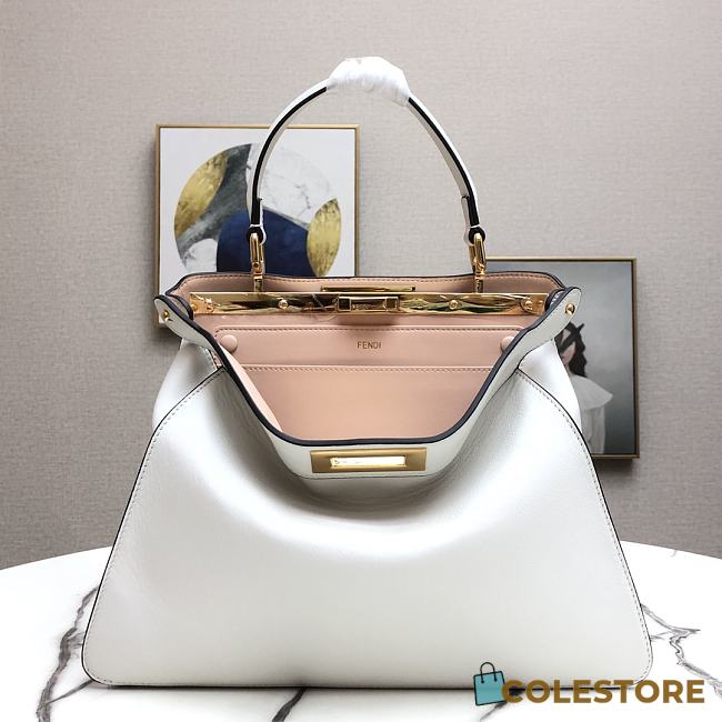 Fendi Peekaboo Medium White Leather Bag 8BN29 Size 33.5x25.5x13cm - 1