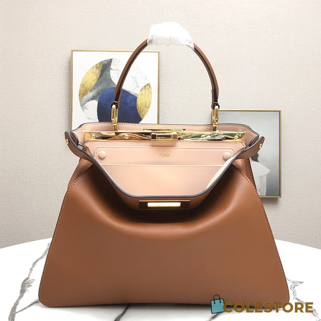 Fendi Peekaboo Medium Brown Leather Bag 8BN29 Size 33.5x25.5x13cm - 1