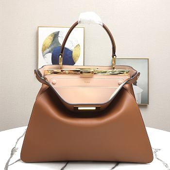 Fendi Peekaboo Medium Brown Leather Bag 8BN29 Size 33.5x25.5x13cm