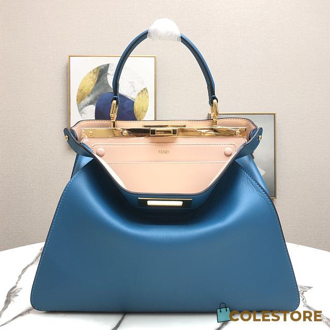 Fendi Peekaboo Medium Blue Leather Bag 8BN29 Size 33.5x25.5x13cm - 1