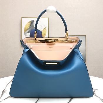Fendi Peekaboo Medium Blue Leather Bag 8BN29 Size 33.5x25.5x13cm