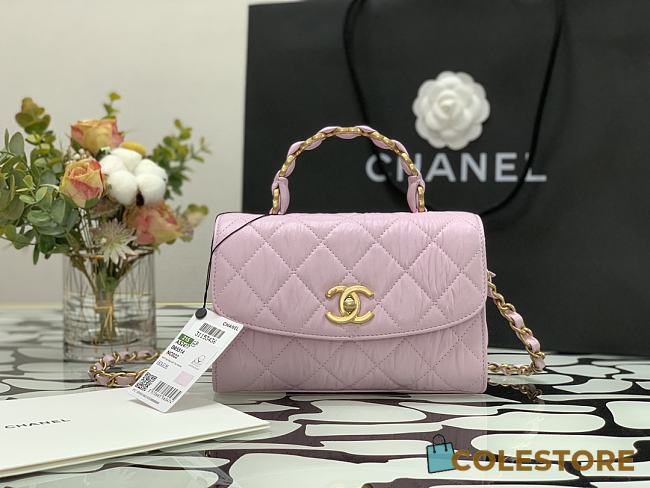 Chanel Mini CC Leather Wrapped In Pink Handle Bag AS2431 Size 20cm - 1
