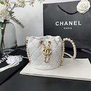 Chanel Mini Pearl Chain Drawstring Bag In White AS2529  - 1