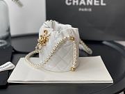 Chanel Mini Pearl Chain Drawstring Bag In White AS2529  - 6