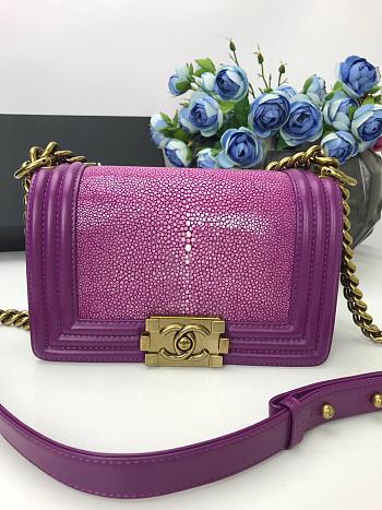 Chanel Flap Boy Bag Classic Pearl Fish Leather Size 20cm