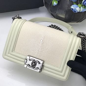 Chanel Classic In White Pearl Fish Leather With Silver Hardware 20cm