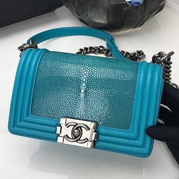 Chanel Classic In Blue Pearl Fish Leather With Silver Hardware 20cm