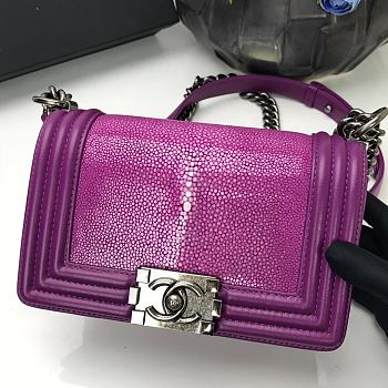 Chanel Classic In Purple Pearl Fish Leather With Silver Hardware 20cm