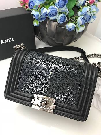 Chanel Bag Classic In Black Pearl Fish Leather With Silver 20cm