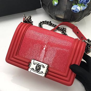 Chanel Classic In Red Pearl Fish Leather With Silver Hardware 20cm