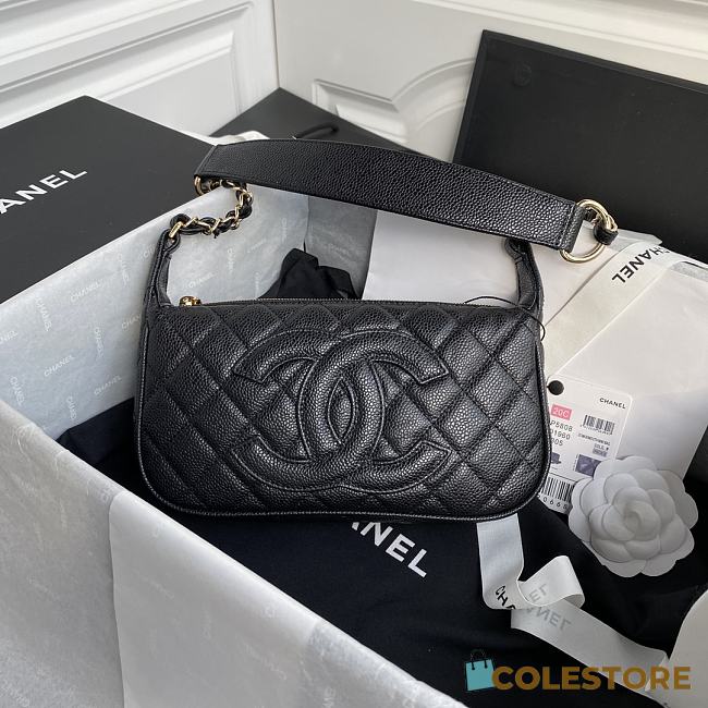 Chanel Grained In Black Leather Hobo Bag B01960 Size 25x14x5Cm - 1