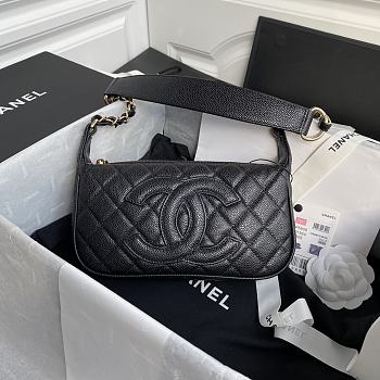 Chanel Grained In Black Leather Hobo Bag B01960 Size 25x14x5Cm