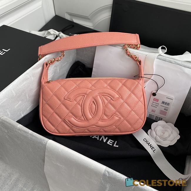 Chanel Grained In Pink Leather Hobo Bag B01960 Size 25x14x5Cm - 1