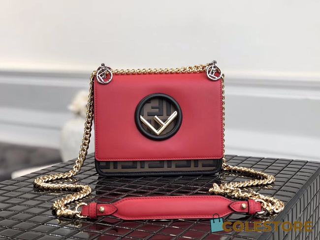 Fendi Kan I F Logo Small Shoulder Bag In Red 8BT286 Size 19x13x9cm - 1