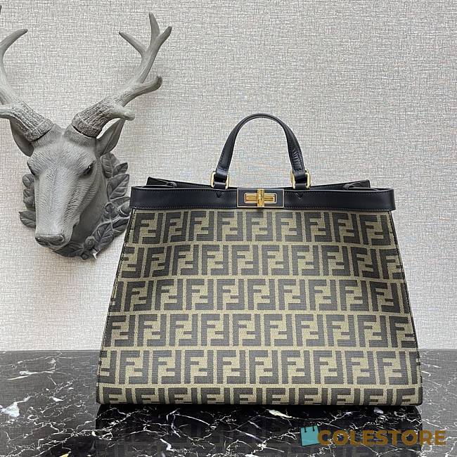 Fendi Peekaboo X-Tote Natural Embroidered Black Canvas 8BH374 Size 41x16x21.5cm - 1