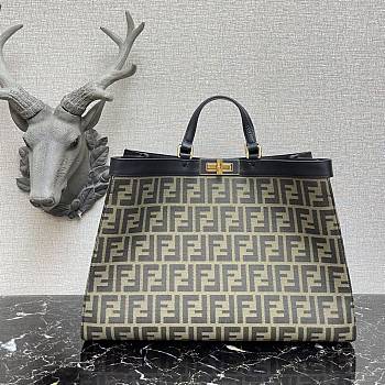 Fendi Peekaboo X-Tote Natural Embroidered Black Canvas 8BH374 Size 41x16x21.5cm