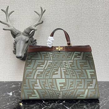 Fendi Peekaboo X-Tote Natural Embroidered Khaki Canvas 8BH374 Size 41x16x21.5cm