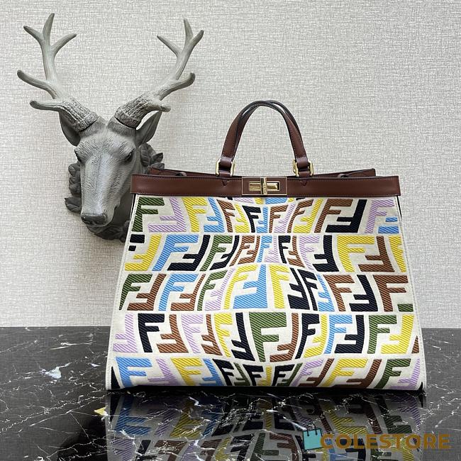 Fendi Peekaboo X-Tote Natural Embroidered Multicolor Canvas 8BH374 Size 41x16x21.5cm - 1