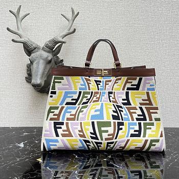 Fendi Peekaboo X-Tote Natural Embroidered Multicolor Canvas 8BH374 Size 41x16x21.5cm