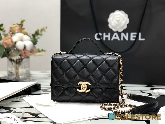 Chanel Mini Flap Bag Grained Calfskin & Gold Metal In Black AS2711 Size 12x17x5.5cm - 1