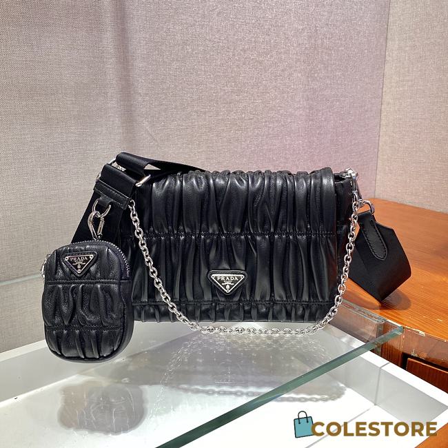 Prada Gaufre Nappa In Black Leather Shoulder Bag 1BD289 Size 21x14x6cm - 1