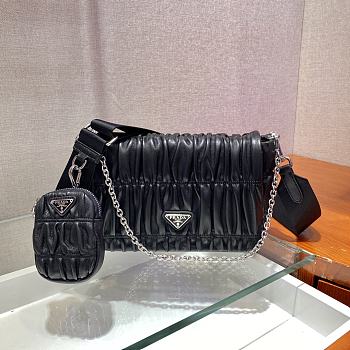 Prada Gaufre Nappa In Black Leather Shoulder Bag 1BD289 Size 21x14x6cm