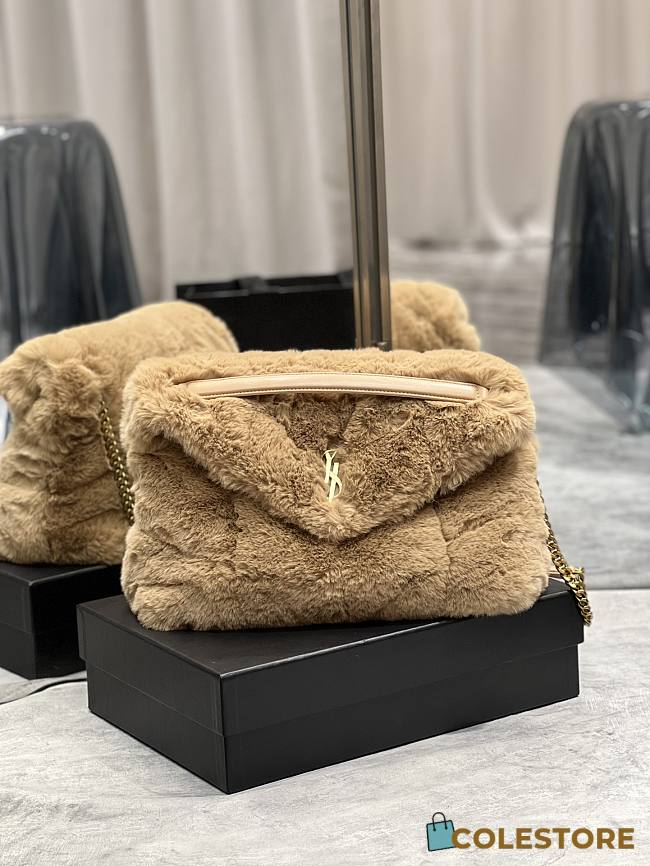 YSL LouLou Medium Shoulder Bag Light Brown Sheepskin 577476 Size 35x23x13cm - 1