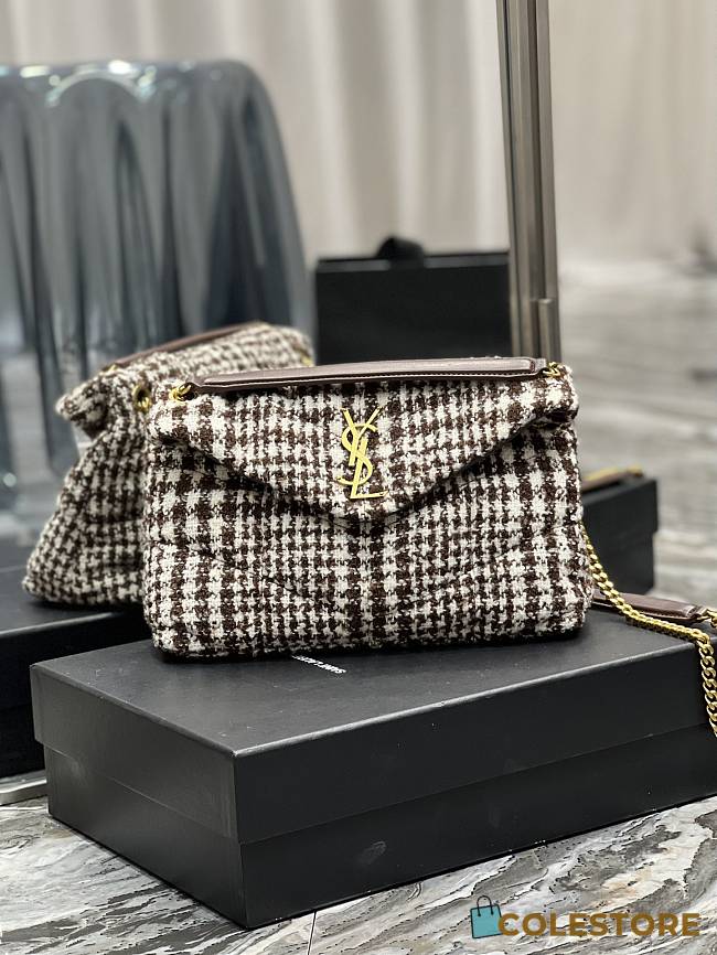 YSL LouLou Medium Shoulder Bag White&Brown 574946 Size 29×17×11cm - 1