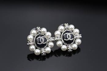 Chanel Earrings Metal Black&Pearls