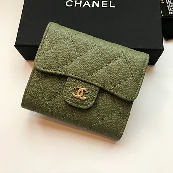 Chanel Mini Flap Wallet Green Caviar Leather 82288 Size 10.5x11.5x3cm