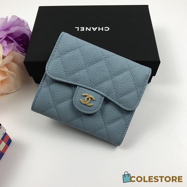 Chanel Mini Flap Wallet In Light Blue Caviar 82288 Size 10.5x11.5x3cm - 1
