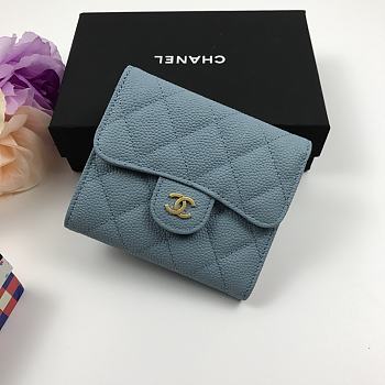 Chanel Mini Flap Wallet In Light Blue Caviar 82288 Size 10.5x11.5x3cm
