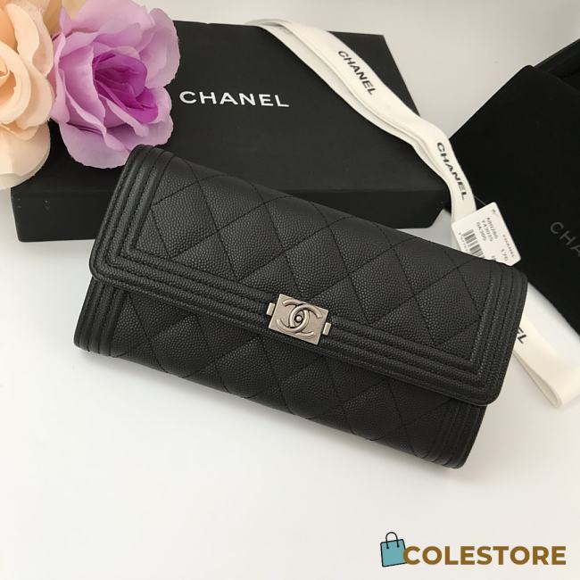 Chanel Boy Long Flap Wallet Caviar Leather & Silver-tone Metal 10.5cm - 1
