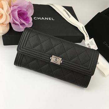 Chanel Boy Long Flap Wallet Caviar Leather & Silver-tone Metal 10.5cm