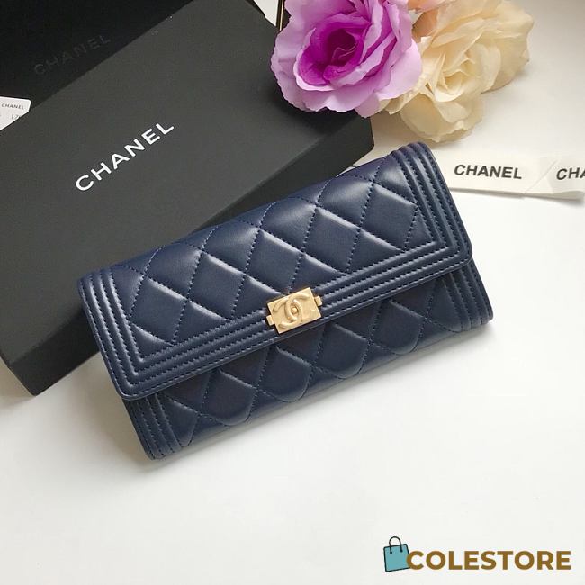Chanel Wallet Blue Quilted Leather & Gold-tone Metal 10.5cm - 1