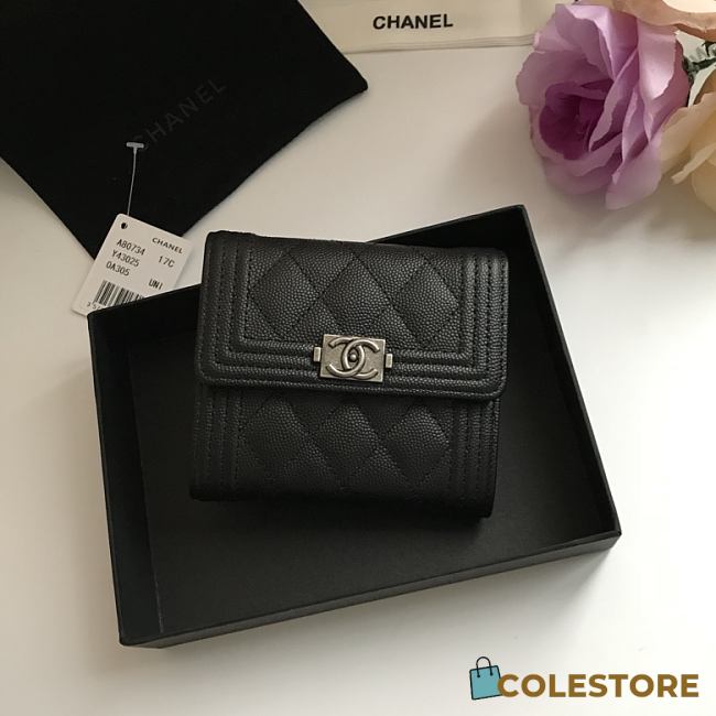 Chanel Mini Boy Wallet Silver-Tone A80374 Size 11cm - 1