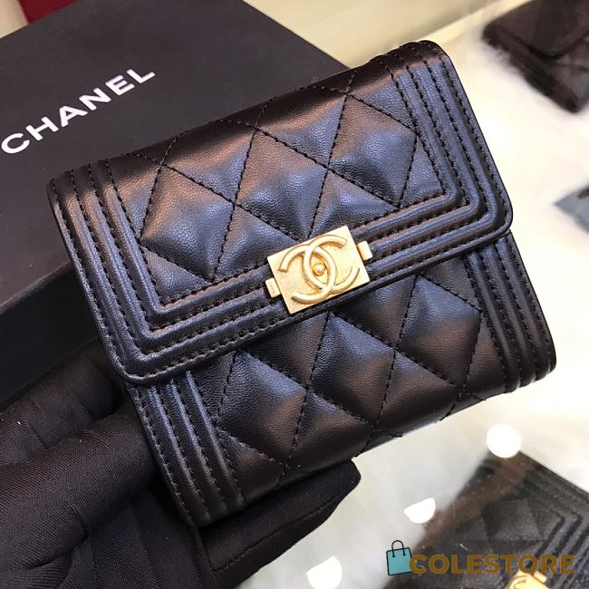 Chanel Mini Boy Wallet Calfskin Quilted Leather Gold-Tone A80374 Size 11cm - 1