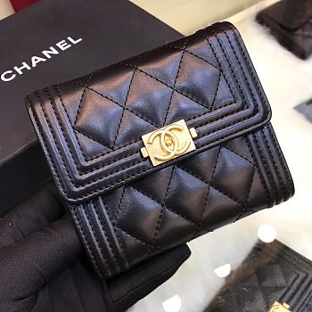 Chanel Mini Boy Wallet Calfskin Quilted Leather Gold-Tone A80374 Size 11cm