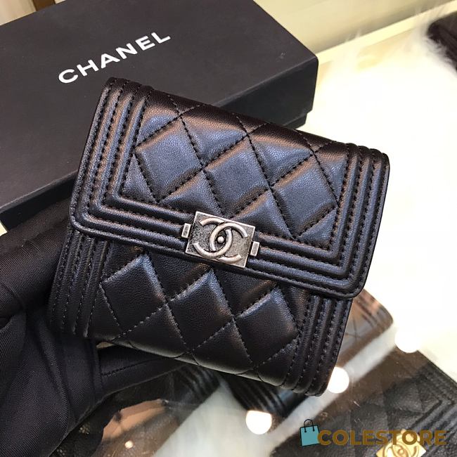 Chanel Mini Boy Wallet Calfskin Quilted Leather Silver-Tone A80374 Size 11cm - 1